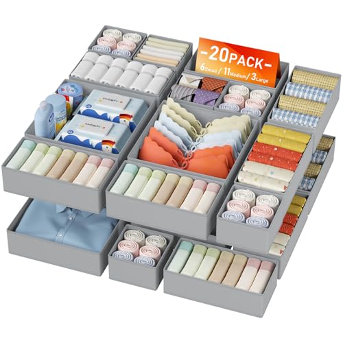 Drawer Organizer Clothes Storage (Gray / 20 Pack)