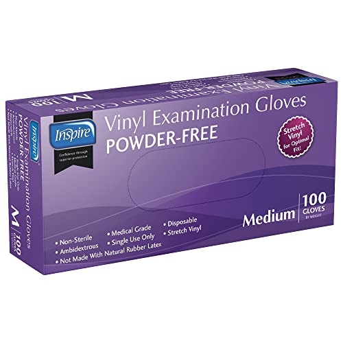 Exam Grade Powder & Latex Free Stretch Vinyl Gloves (Medium)