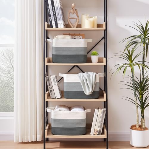 Cotton Rope Storage Baskets for Organizing Dark Gray 3 (Gradient Dark Gray / 3 pcs-13”x9.9”x8.7”)