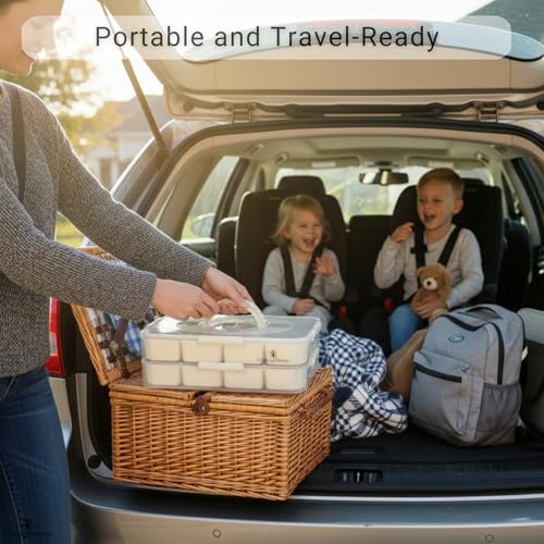 Snackle Box Container with 8 Removable Compartments (Cream / Large Snackle Box Containers)