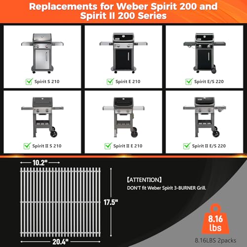 17.5 Inch Grill Grates for Weber Spirit 200 & GS4 II 200 Sreies (17.5" x 10.2" 2 Pack)