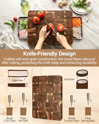 Large Thick End Grain Acacia Wood Cutting Board (16"L x 1"W)