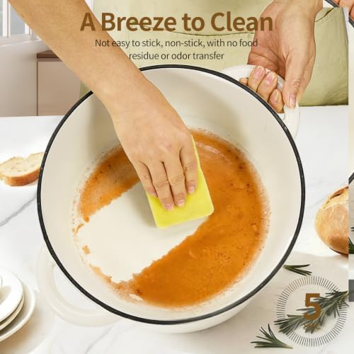 Enameled Cast Iron Dutch Oven pot 6.5 QT with Lid for Bread Baking (Cream White)