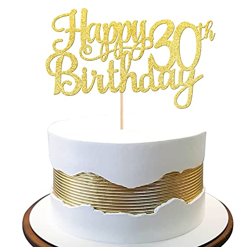1 PCS Happy 30th Birthday Cake Topper Gold Glitter Cheers to 30 Years Birthday Cake Pick 30 Fabulous Cake Decoration for Happy 30th Birthday Anniversary Party Decorations Supplies (Gold / 30th)