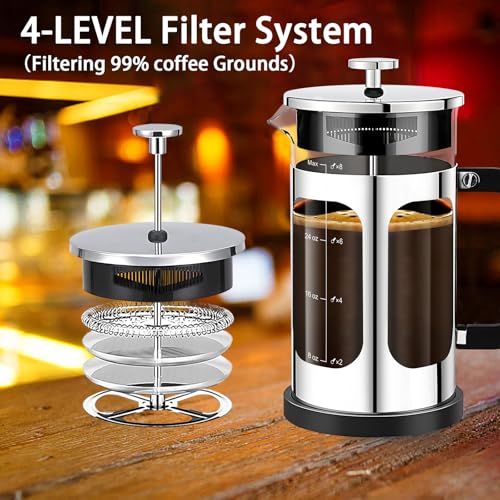 French Press Coffee Maker (Silvery / 34 oz)