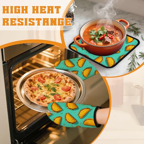 Mexican Taco Oven Mitts and Pot Holders Set (4 Count)