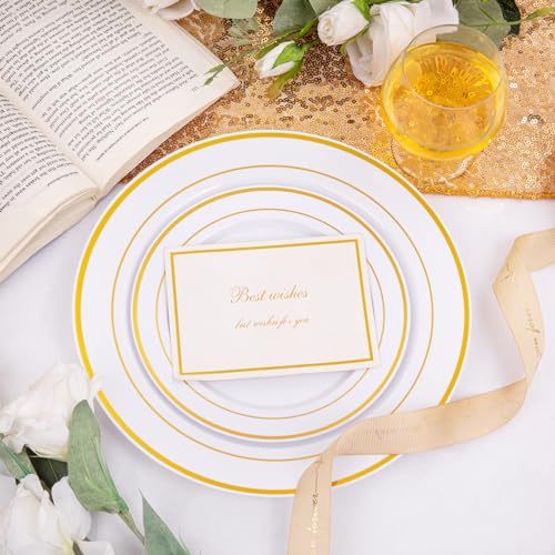 200 Pcs Gold Plastic Plates (Gold / 200 Pcs)