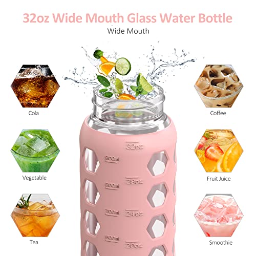 Glass Water Bottle (Pink / 32 Ounces)