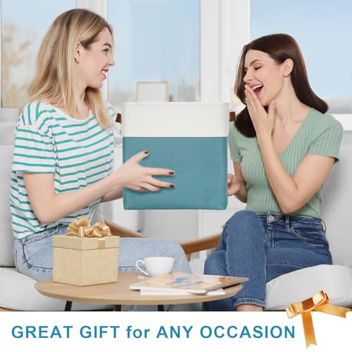 Collapsible Fabric Storage Cubes 11x11 Cube Storage Bins (Teal / Off-White / Cube - 11"x11"x11")