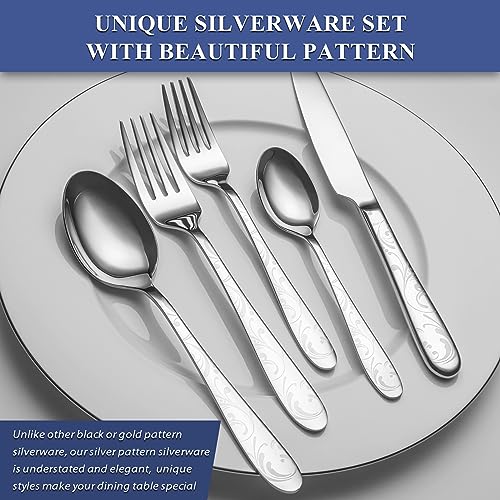 40 Piece Silverware Set Service for 8 (Silver Leaves)