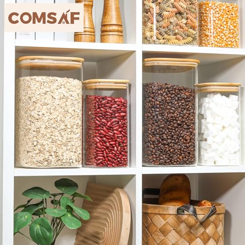 Glass Storage Jars with Bamboo Lids 4.6 Qt Large Pantry Square (4.6Qt-Square)