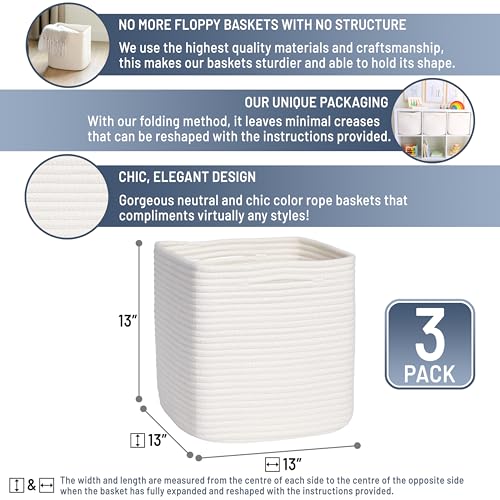 13 Inch Cube Storage Bins Cotton Rope Woven Baskets for Organizing 3 (Off White / 13 x 13 x 13 (Standard))