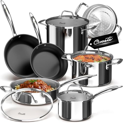 11 Piece Stainless Steel Pots and Pans Set Non Stick (Nonstick 11 PC)