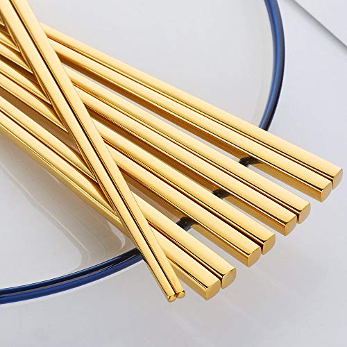5 Pair Gold Stainless Steel Chopsticks (Golden)