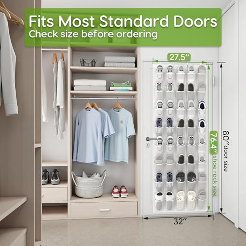 Over the Door Shoe Organizer with 40 Large Breathable Mesh Pockets (White / 80 Pockets)