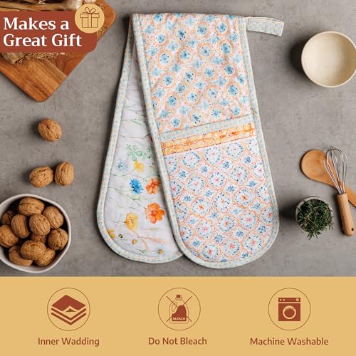 Double Oven Mitts 100% Cotton Double Oven Glove (039 - Summer Whisper / 7" x 35" (Double Oven Mitt))