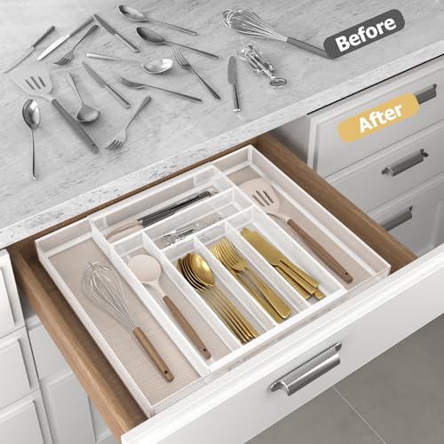 Expandable Kitchen Utensil Organizer (White / Expandable 11.6"~20" x 17.3")