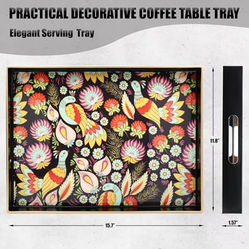 Decorative Serving Tray with Handles (Black-peacock / 13" x 13" x 1.4")
