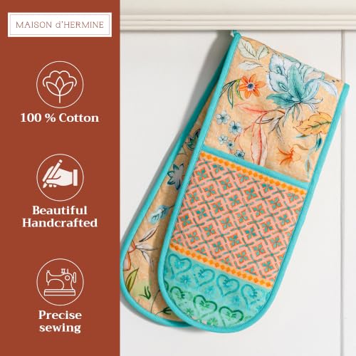Double Oven Mitts 100% Cotton Double Oven Glove (041 - Luxury Loft - Peach / 7" x 35" (Double Oven Mitt))