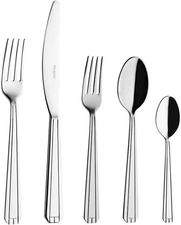 Degrenne Luxury French Cutlery Set - 5 Piece Silverware Set, Includes Forks, Spoons & Knife, Stainless Steel Flatware, Dishwasher Safe, Made in France - Normandy Mirror