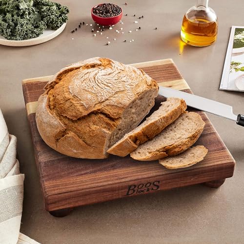 B Series Square Wooden Walnut Cutting Board 12”x12” (12"L x 12"W / Walnut with Wood Feet)