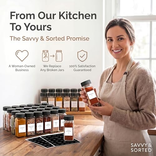 Glass Spice Jars with Label 24 PK (Square Spice Jars with Black Lids)