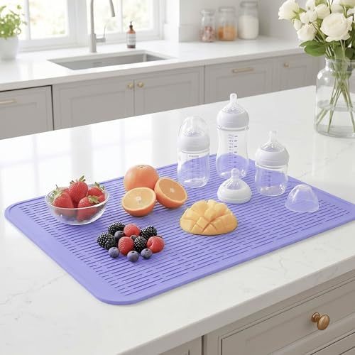 Silicone Dish Drying Mat for Multiple Usage (Light Purple / 28"L x 18"W)