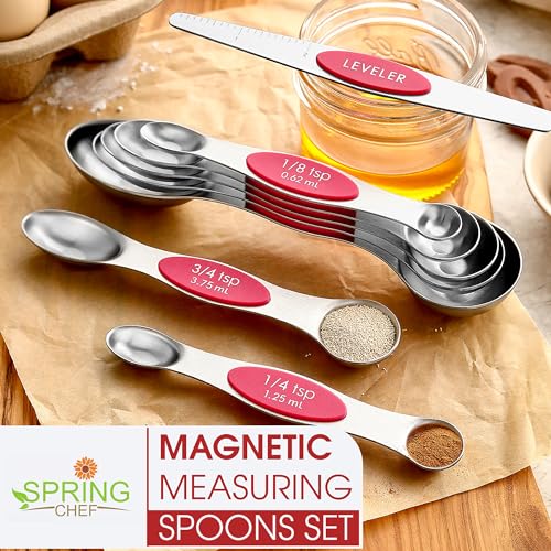 Dual Sided Magnetic Measuring Spoons Set of 8 for Kitchen (Pink / 1-Pack)