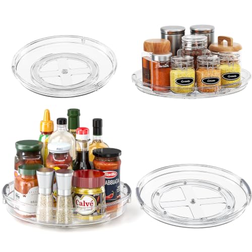 4 Pack Lazy Susan Organizer Turntable for Cabinet (Clear / 4 Pack 10.6in+9in)