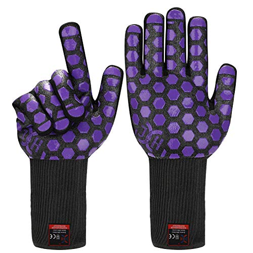 Heat Resistant Oven Glove (Black/Purple / Extra Long Cuff)