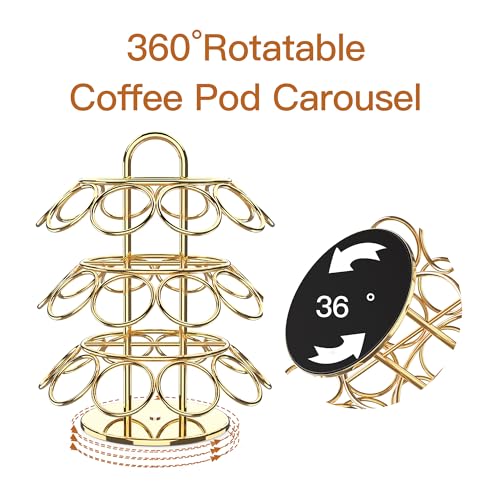 Rotating Coffee Pod Holder for Keurig Pods (27 Pods Capacity-Gold)