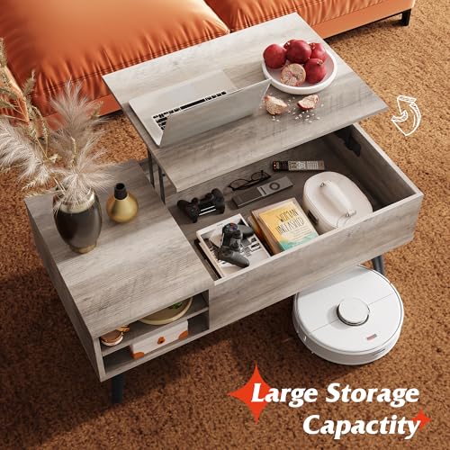 Lift Top Coffee Table with Hidden Storage (Greige / 39" with Shelf)