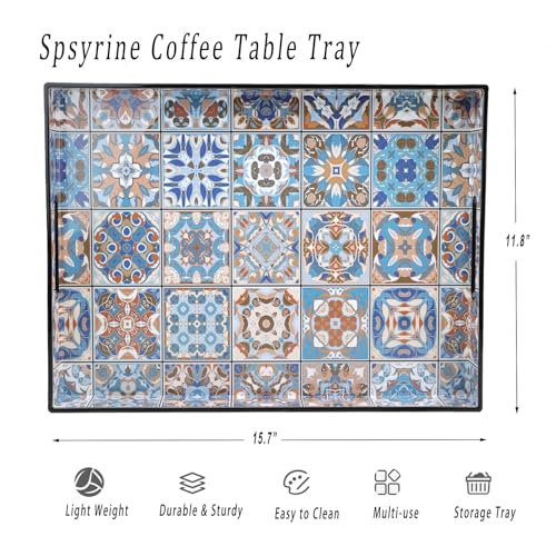 Plastic Serving Tray with Handles for Coffee Table (Multi Boho)
