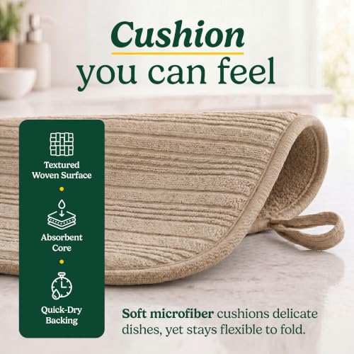 Cuisinart Dish Drying Mat for Kitchen Counter (Horizontal Stripes Tan)