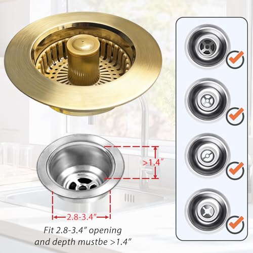 Kitchen Sink Drain Strainer (Brushed Gold)