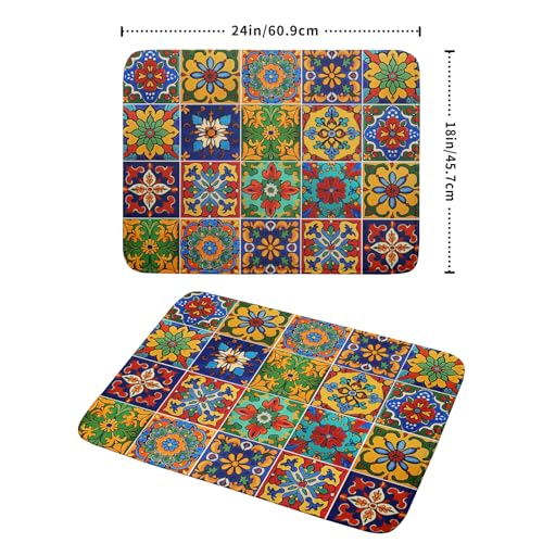 Mexican Tiles Dish Drying Mat for Kitchen Counter Absorbent Microfiber Dish Drying Pad Kitchen Gadgets Multi (Mexican Tiles Blue / 24" x 18")