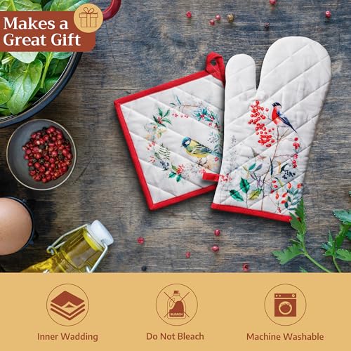 100% Cotton Oven Mitt & Pot Holder Set (110 - Morzine / 7.5" x 13" & 8" x 8" (Oven Mitt & Pot Holder))