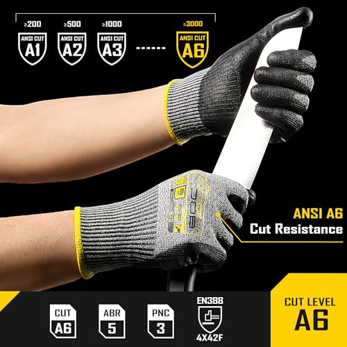 12 Pairs A6 PU Cut Resistant Safety Work Gloves with Grip (Large (Pack of 12))