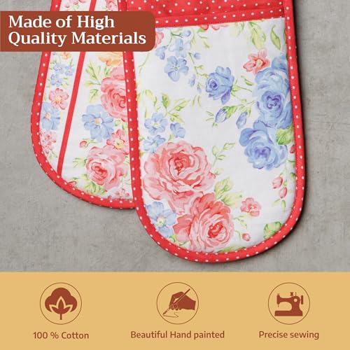 Double Oven Mitts 100% Cotton Double Oven Glove (006 - Vintage Floral / 7" x 35" (Double Oven Mitt))