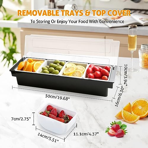 Ice Chilled Condiment Caddy with 4 Removable Trays and Lids (4 Compartment)