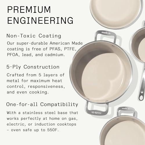 Cookware - 7-Piece CeramiClad Non Stick Pot and Pan Set (Stainless Handle) - 5-Ply Stainless Clad - Professional Cookware - Crafted in Italy - Induction Compatible (Stainless Steel)