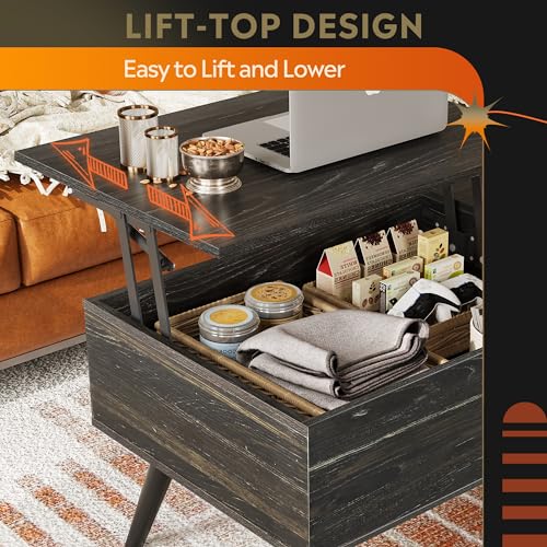 Lift Top Coffee Table with Hidden Storage (Black / 39" with Shelf)