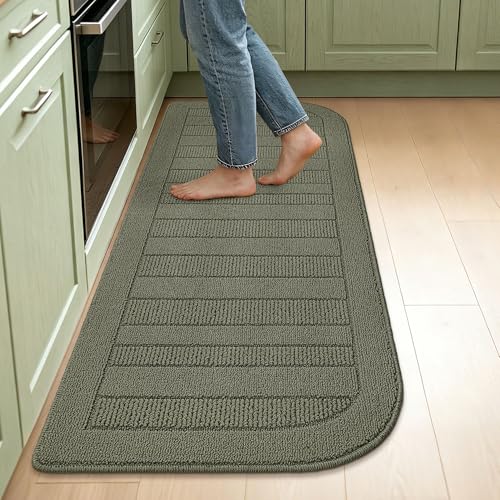24x60 in Kitchen Rugs Non Slip Washable Kitchen Runner Rug (2' x 5' (Semicircular) / Green)