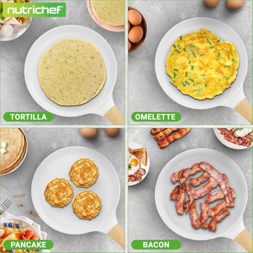 2-Pack Non-Stick Crepe Pan Set, 9.4" Marble Coated Dosa Pans with Wooden Spreaders, Bakelite and Wood Handles, Induction-Compatible, Dishwasher Safe, Even Heat Distribution, White Cream (Cream / 9" (2-Pack))