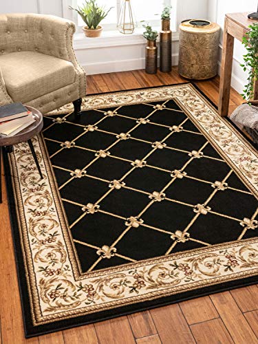Patrician Trellis Black French European Formal Traditional (5'3" x 7'3" (Rectangular) / Black)