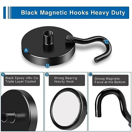 Magnetic Hooks Magnet Hook for Cruise Cabins 130LBS (Black / 1.26in)