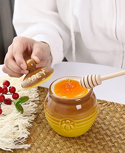 Ceramic Honey Pot with Dipper (Honey Jar-Brown)
