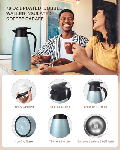 70 OZ Updated Thermal Coffee Carafe for keeping hot (Blue / 2× 70 Ounces)
