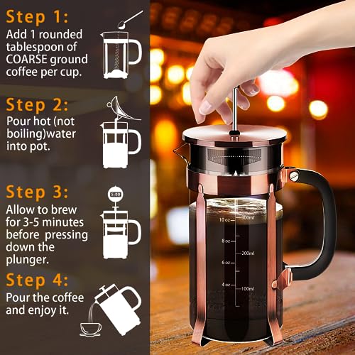 French Press Coffee Maker 304 Stainless Steel Coffee Press (Copper / 12 oz)