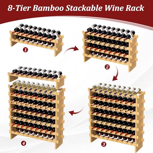Bamboo Stackable Wine Rack (Natural / 8-Tier)